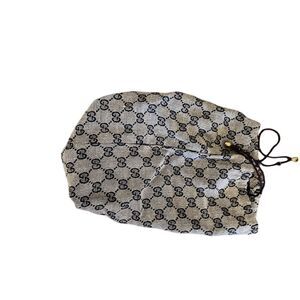Vintage Gucci GG Monogram cotton Drawstring Bag Beige and brown
